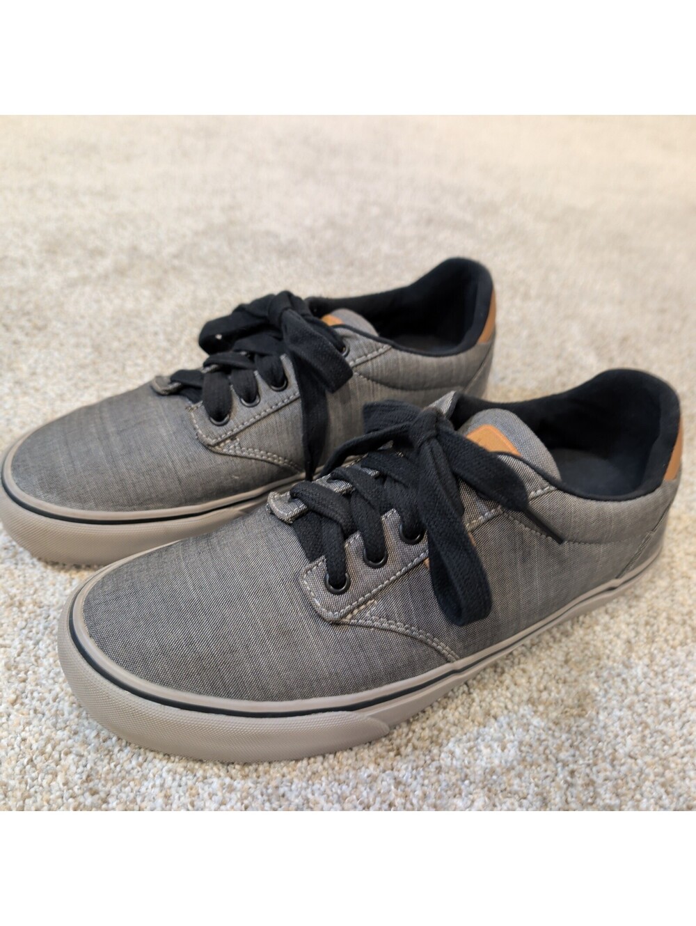 Vans Gray Canvas Sneakers with Black Laces and Brown Accents Size 9 1/2